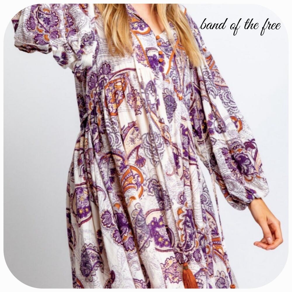 Band of the Free Lyonnette Paisley Boho Cottagecore Mini Dress S Puff Sleeve NWT